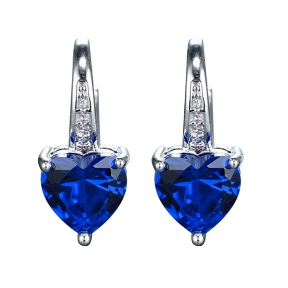 Blue Sapphire Heart Earrings silver - Picture 2 of 3